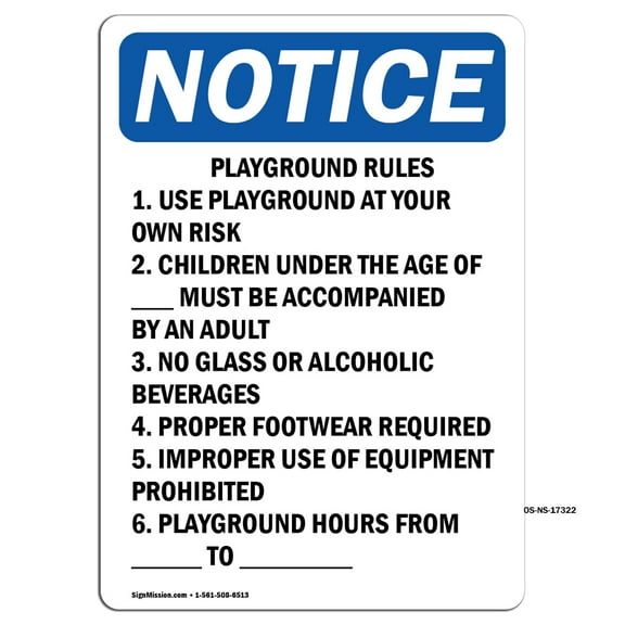 OSHA Notice Signs - Playground Rules 1. Use Playground | Decal | Protect Your Business, Construction Site, Warehouse | Made in the USA