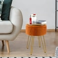thumbnail image 5 of Velvet Footrest Stool Ottoman Pleated Round Modern Upholstered Vanity Footstool Side Table Seat Dressing Chair with 4 Golden Metal Legs (Brown with Storage), 5 of 5