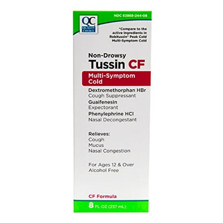 2 Pack Quality Choice Non-Drowsy Tussin CF Multi-symptom Cold Liquid 8oz Each