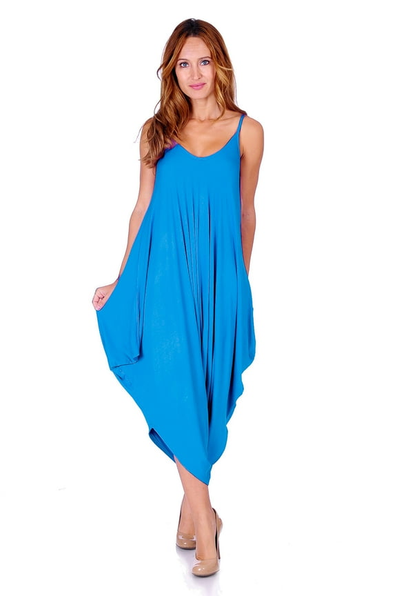 SR Women's Casual Solid Spaghetti Strap Loose Fit Harem Jumpsuit, Large, Lime