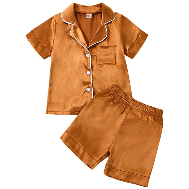 Toddler Baby Kids Satin Pajamas Set Long Sleeve Button-Down Sleepwear PJs for Girls