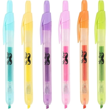 Mr. Pen- Retractable Highlighters, 6 Pack, Pastel Colors, Chisel Tip, No Smear Click Highlighter, Bible Journaling Highlighter, Highlighter Markers Retractable, Highlighter Pens, Mild Highlighters