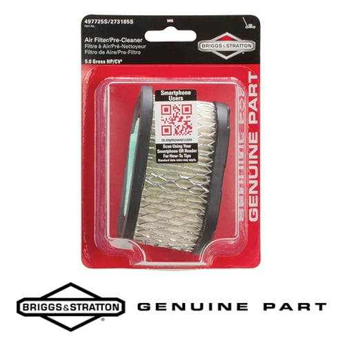 Briggs & Stratton 5055K Genuine Air Filter Cartridge 497725S and Foam Pre-Cleaner 273185S - Fits Europa 9 CID Engines
