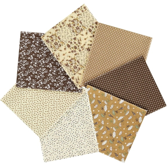 7pcs Pre-cut Floral Cotton Fabric Squares, KEGKUO 10 x 10'' DIY Sewing Fabric Bundles for Quilting, Sewing, Patchwork & DIY Crafts(Coffee)