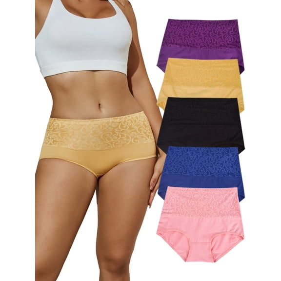 DINGLU Women Cotton Underwear High Waist Panties Ladies Tummy Control Shapewear Panty Plus Size Briefs 5 Pack,Size 6