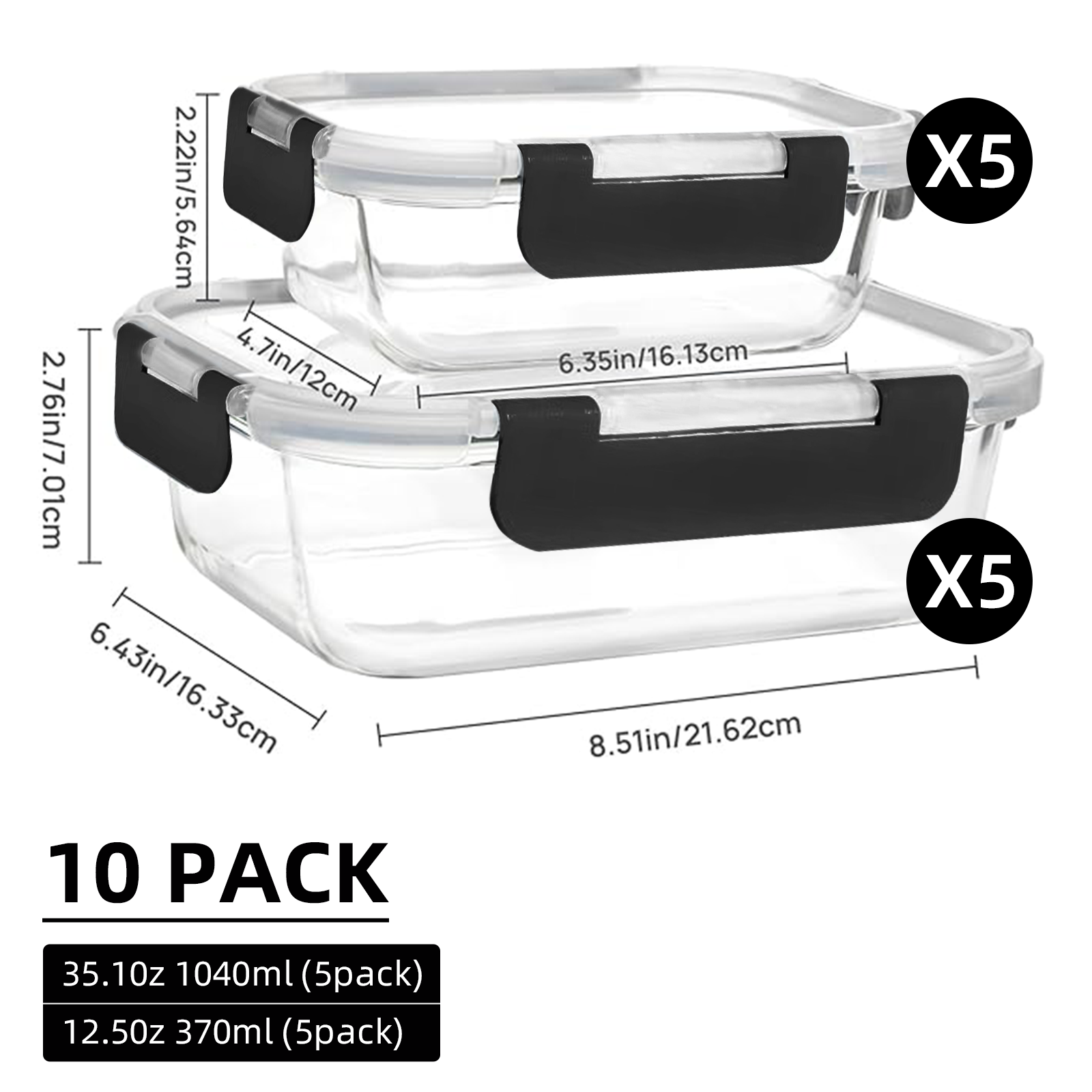 Stusgo 20-Piece Glass Food Storage Containers Set, Black photo 3