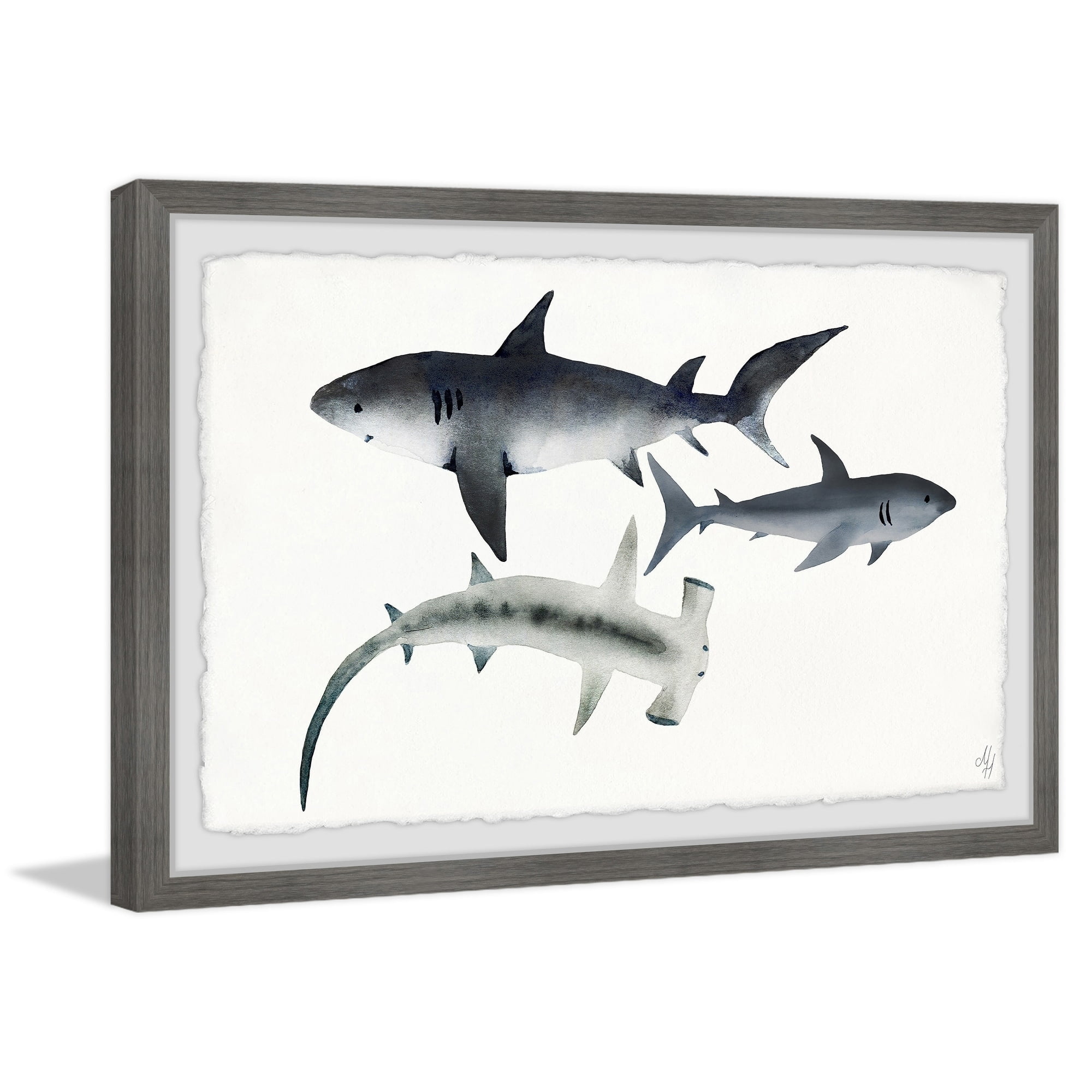 Marmont Hill Gray Sharks Framed Wall Art