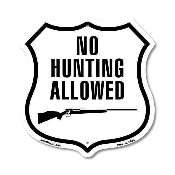 No Hunting Allowed 12 inch X 12 inch Shield-Shaped Rust-Free Aluminum Metal Sign Weather Resistant Made in the USA
