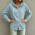 thumbnail image 4 of QIYAGBSA Hooded Denim Shirt for Women Button Down Long Sleeve Relaxed Fit Casual Spring Fall (Light Blue, XL), 4 of 8