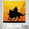 thumbnail image 1 of Rodeo Tapestry, Silhouette of a Rider Against Sunset Background Evening Mountains, Fabric Wall Hanging Decor for Bedroom Living Room Dorm, 5 Sizes, Charcoal Grey Mustard, by Ambesonne, 1 of 1