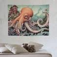 thumbnail image 4 of ONETECH  Heavy Duty Cool Asian Japanese Ukiyoe Octopus Koi Great Waves Artistic Unique Monster Painting Tapestry Wall Hanging with Accessories, Home Dorm Bedroom Wall Art Décor, 4 of 7