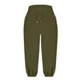 thumbnail image 5 of Olyvenn Capri Pants for Women High Waisted Drawstring Joggers Stretch Lightweight Casual Hiking Pant Capri with Pockets Army Green L, 5 of 6