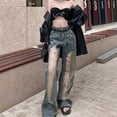 thumbnail image 5 of WEAIXIMIUNG Business Casual Pants Women Plus Size Vintage Flared Jeans with Openwork Texture Gradient Loose Palazzo Denim Pants for A Unique Retro Look, 5 of 5