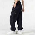 thumbnail image 4 of oiangi Womens Cargo Pants Elastic Waist Hiking Pants Lightweight Adjustable Drawstring Parachute Pants with Multi-Pocket Black L, 4 of 4