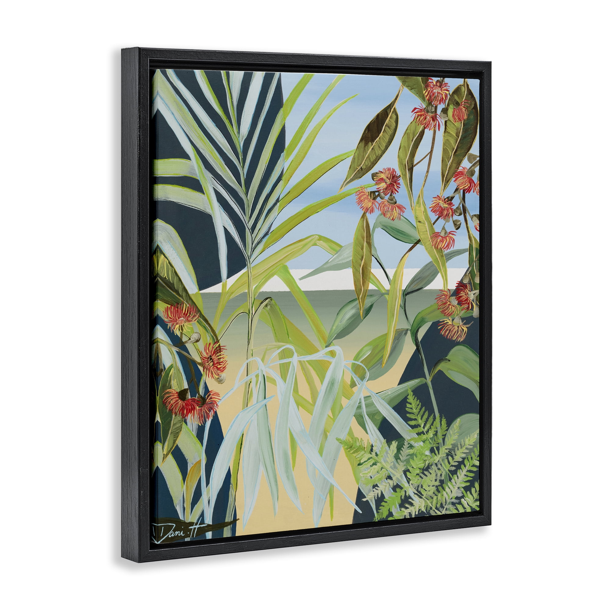 Stupell Industries Coastal Morning Leaves Black Framed Floater Canvas Wall Art, design by Dani Heyward