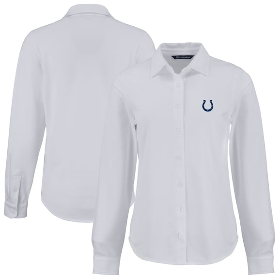 Women's Cutter & Buck White Indianapolis Colts  Advantage Eco Soft Pique Tri-Blend Long Sleeve Button-Up Shirt