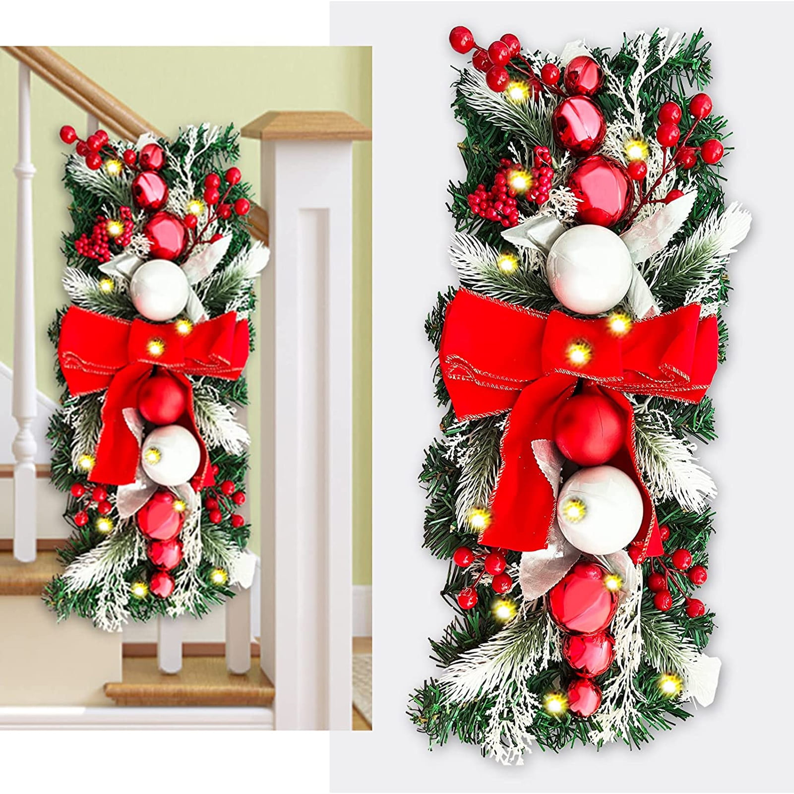 Bobasndm Christmas Swag,Stair Swag Christmas Garland for Stairs,Door