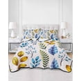 thumbnail image 2 of Quilts Queen Size Bedding Set, Watercolor Botanical Reversible Summer Quilt 3 Pieces, Blue Yellow Leaves Floral Plants Spring Lightweight Bedspreads Coverlets with 2 Pillow Shams for All Seasons, 2 of 5