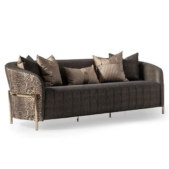 MICHAEL AMINI Lisbon Upholstered Chenille & Metal Sofa in Onyx and Gold