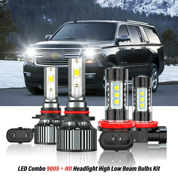 For Chevy Suburban 2017 2018 2019 - 4x Combo LED 9005 H11 Headlight High Low Beam Bulbs Kit 6500K White