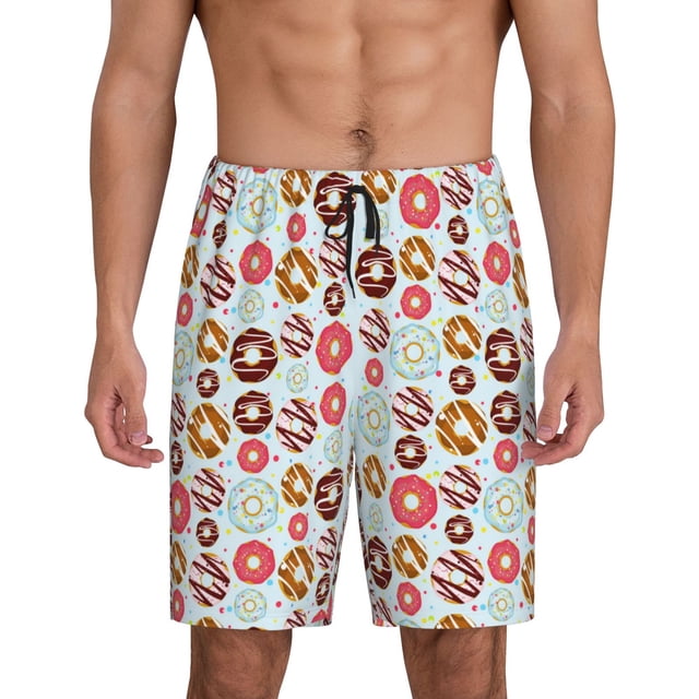 Balery Colorful Donuts Pantalones cortos de pijama de punto de algodón para hombre con cinturilla y bolsillos-X-Large