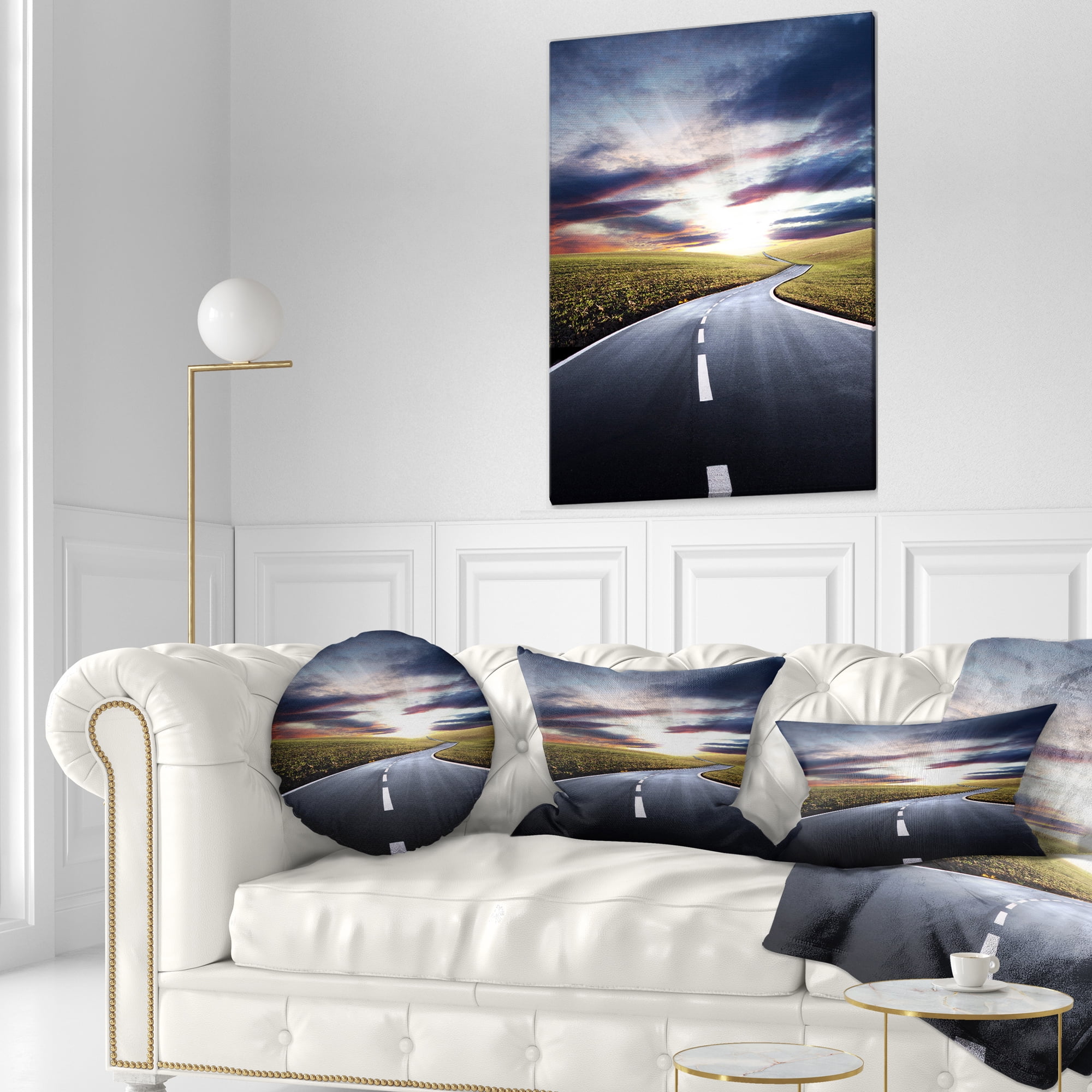 Designart Road to Hills Under Clouds - Landscape Photo Throw Pillow - 12x20