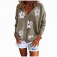 thumbnail image 4 of Towmus Women Flower Print Single- Long Sleeve Knitwear Cardigan Winter V-neck Pullover Cute Cardigan Sweaters, 4 of 6