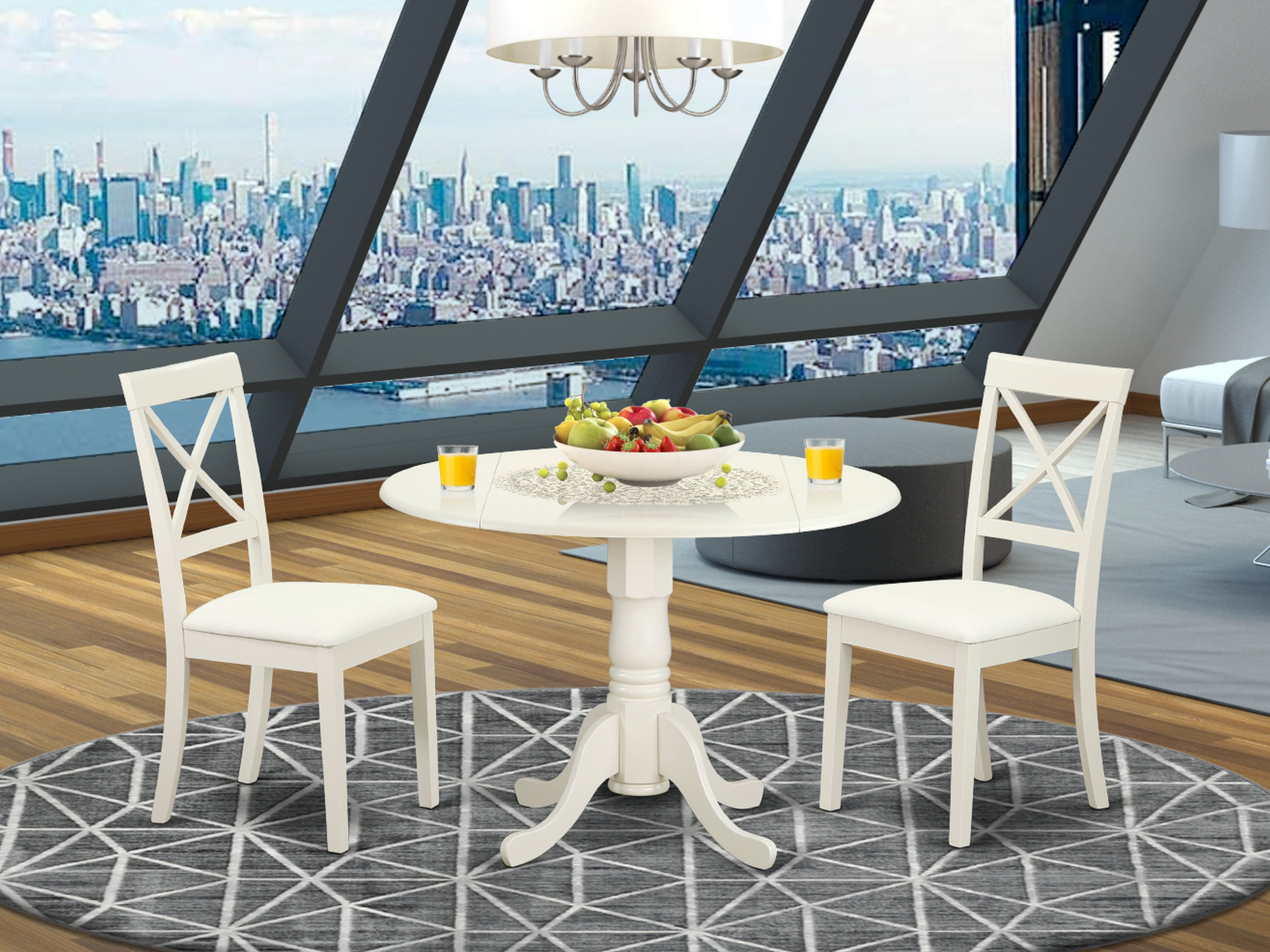 DLBO3LWHLC 3 Pieces Dublin Kitchen Set Dining Table and 2 Faux