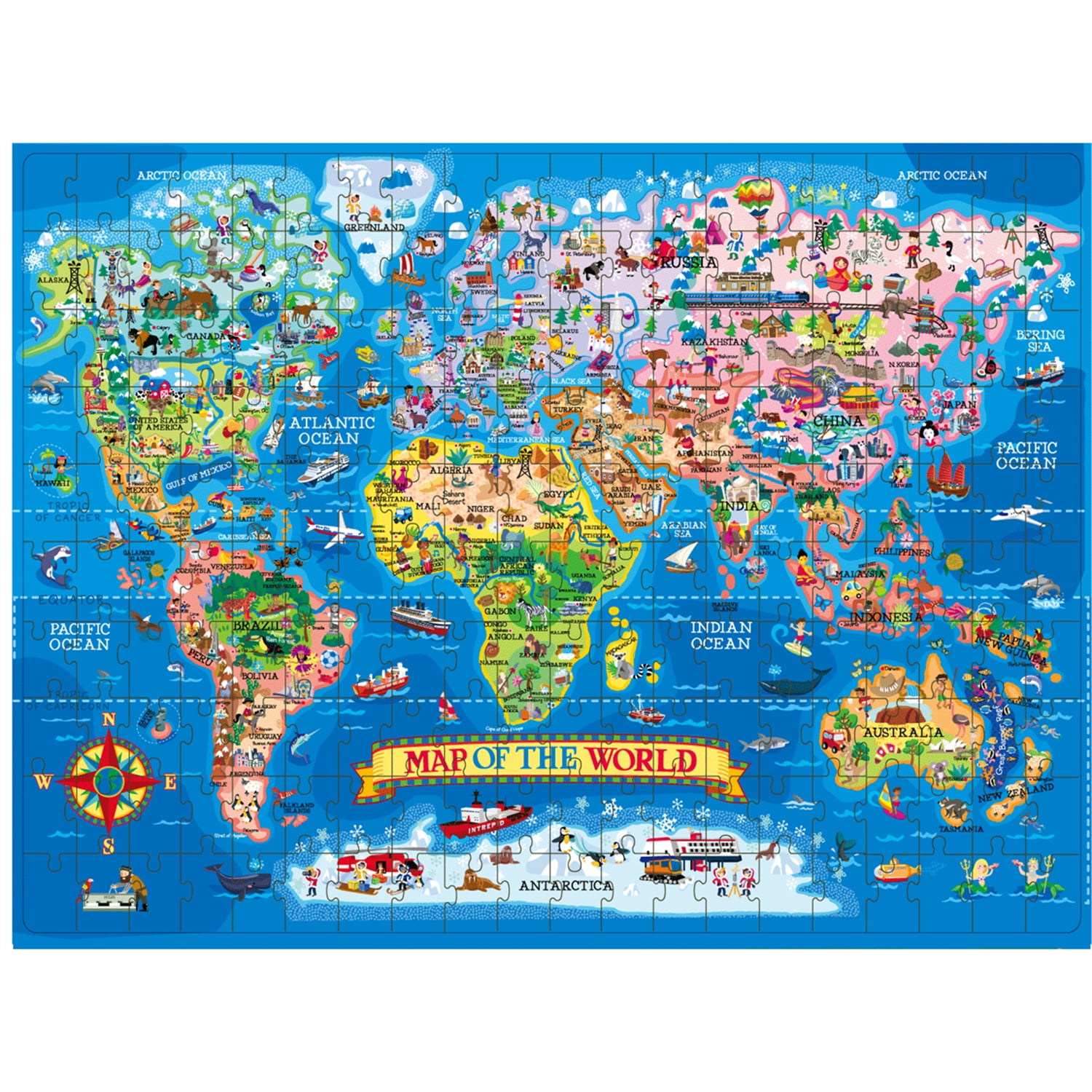 200 Pcs Jigsaw Paper Puzzle Kids Map of The World USA Gift 19"x14" 