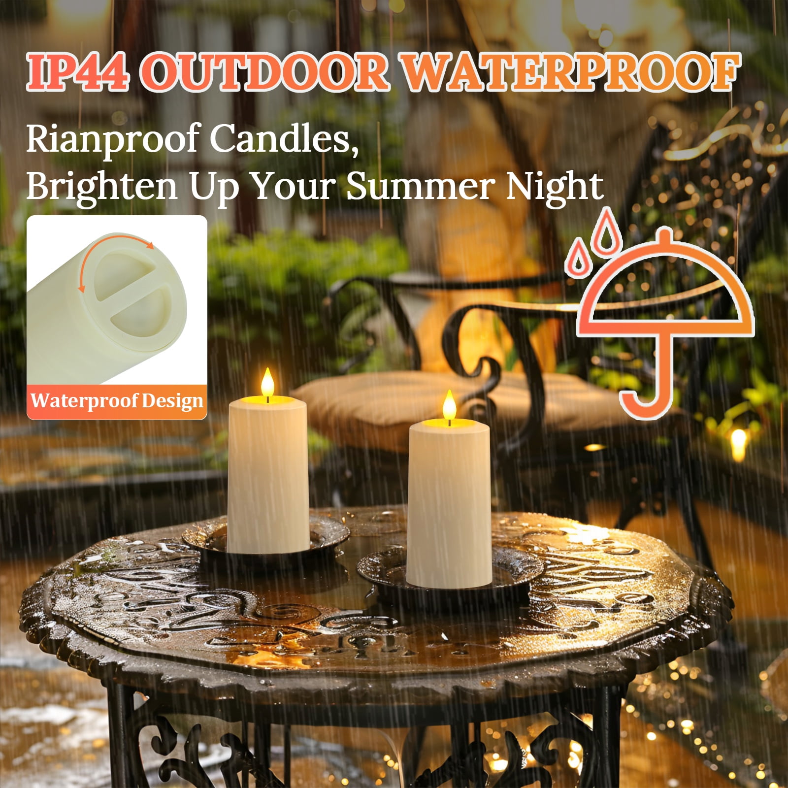 PChero Outdoor Waterproof Rechargeable Candles with Remote Timer, 2.7" x 6.1" Outdoor Candles Flickering Flameless Pillar Candles Battery Operated, Electric Fake LED USB Candles , Ivory, Set of 4