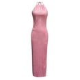 thumbnail image 4 of KaLI_store Women's Formal Dresses Womens One Shoulder Sleeveless Prom Dress High Slit Elegant Wedding Guest Evening Formal Long Dresses Pink,M, 4 of 5
