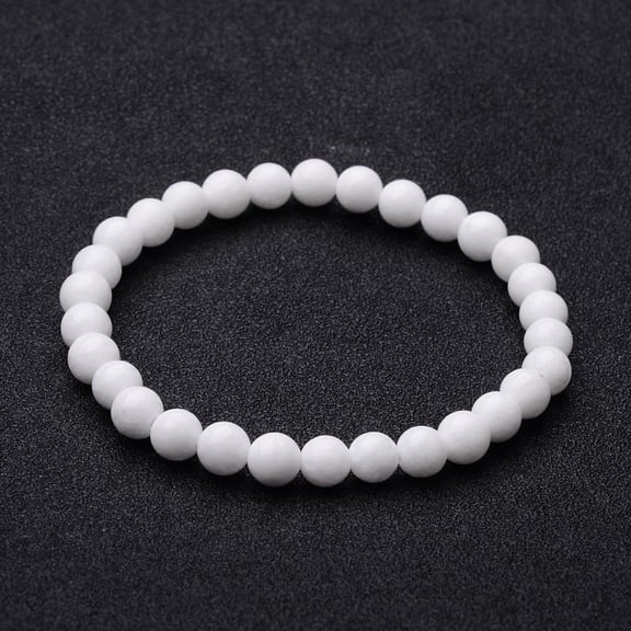 Natural White Jade Beaded Stretch Bracelets 56mm Mixed Color