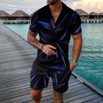 thumbnail image 2 of toraway Autumn Men's Suits Classic Fit Separates Male Casual Striped Gradient Ramp Print Two Piece Zipper Short Sleeve Top Blouse Suit Drawstring Pocket Short Set XXXXL, 2 of 4