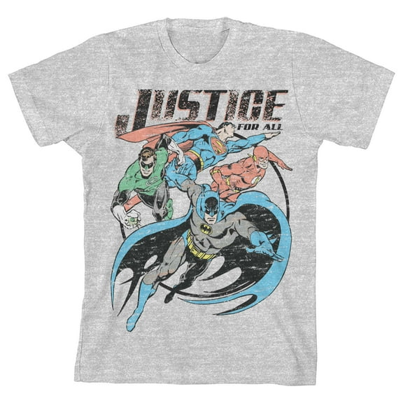 Justice League Justice For All Boy's Heather Grey T-shirt-Medium