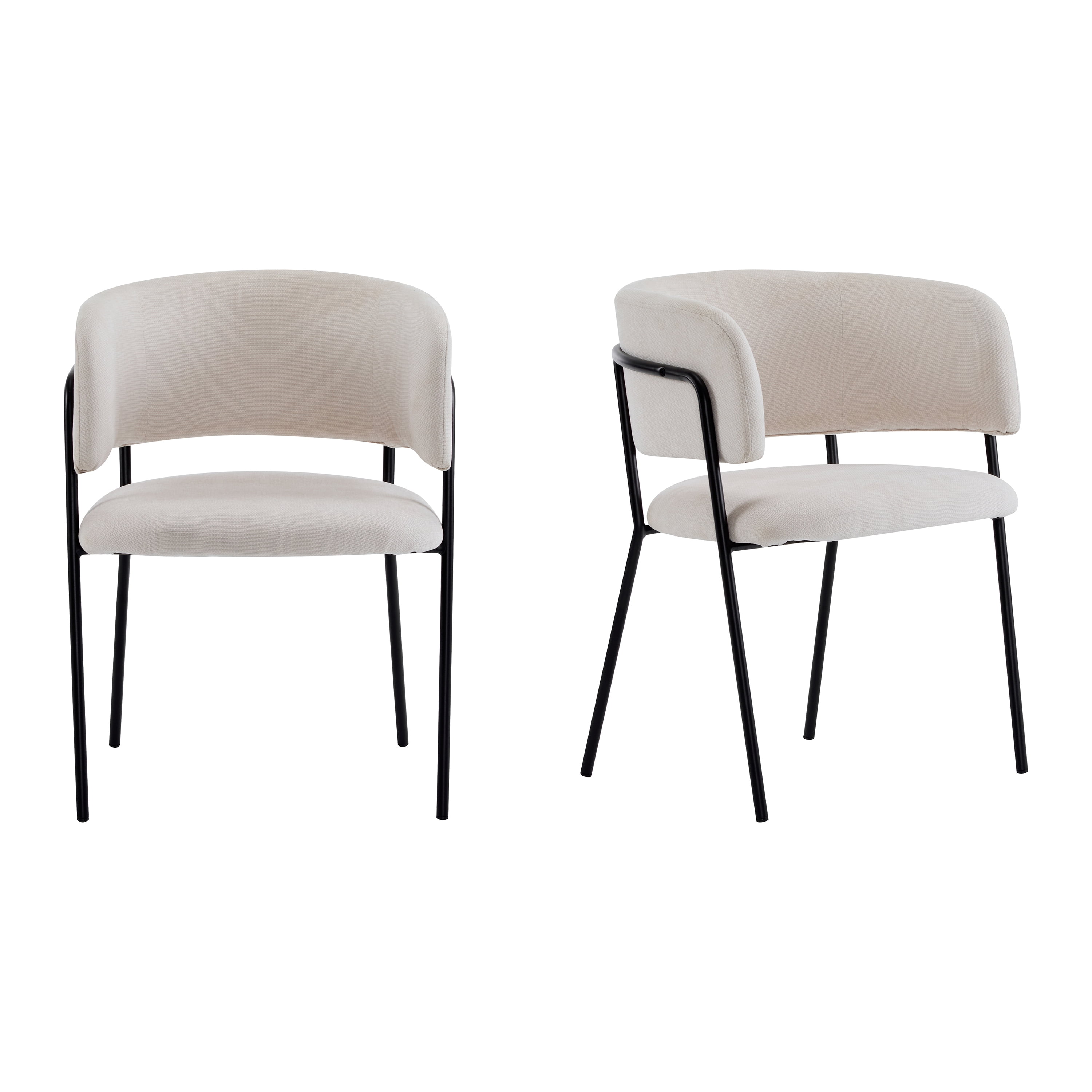 EUROCO Upholstered Dining Chairs Set of 2, Mid Century Modern Minimalist Accent Chair with Arms & Metal Legs for Kitchen Living Room,Beige