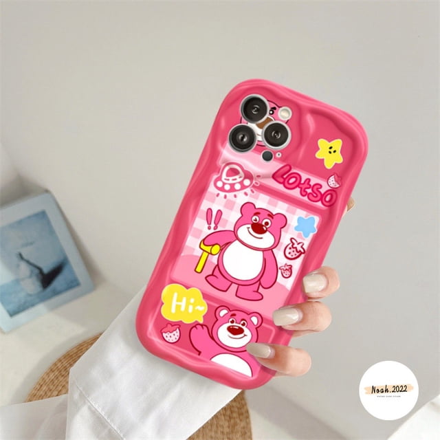 Funda Cute Toy Story Lotso Para Samsung A13 A14 A24 A12 A03s A04s A50s A32 A23 A52 A21s A02s A04 A20 A31 A03 A50 A51 A20s A30s A11 3D Borde Curvo Ondulado Brillante A Prueba De Golpes Cubierta De Pare