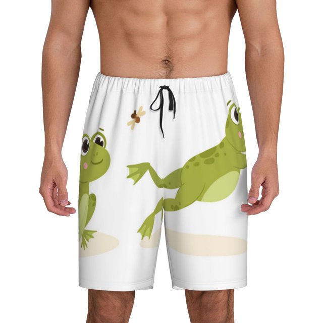 Balery Hunting Frog Pantalones cortos de pijama de punto de algodón para hombre con cinturilla y bolsillos-4X-Large