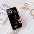 thumbnail image 2 of Compatible with iPhone 13 Pro Max Case 6.7 inch 2021 Release Luxury Plating Soft TPU Case with Love-Heart Strap Bracelet Chain Shiny Cute Pretty Protective Phone Cover for Women Grils Black, 2 of 11