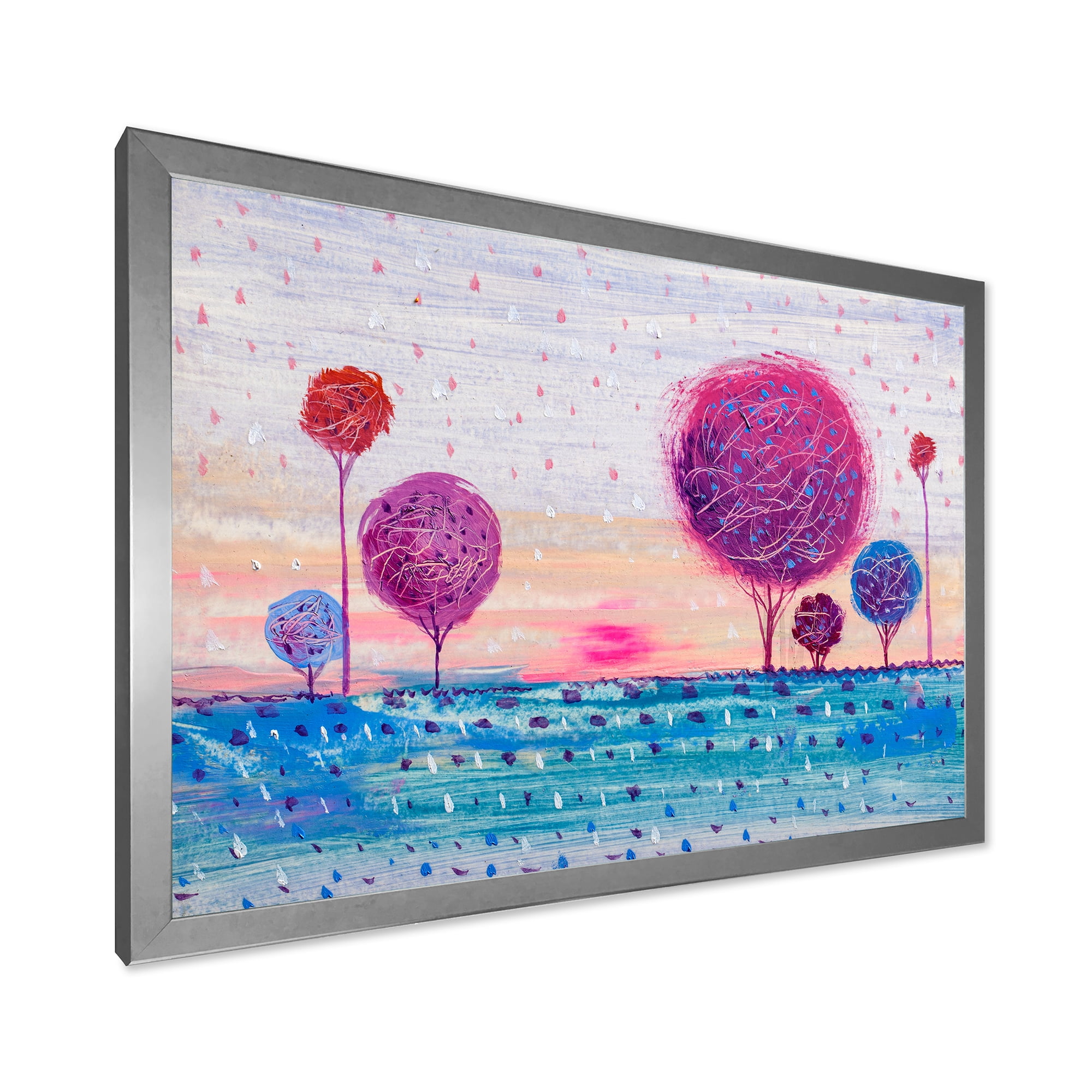 Designart 'Purple Coloured Tree Impression Landscape II' Modern Framed Art Print