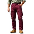 thumbnail image 2 of Mens Cargo Pants Sevevn Button Fly Elastic Side Waist Large Flap Pockets Straight Leg Relaxed Fit Cotton Woven Trousers for Casual Work Daily Wear, 2 of 9
