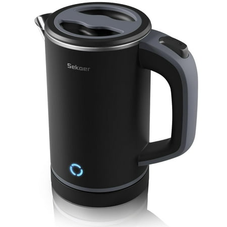 Sekaer Travel Electric Tea Kettle with Auto Shut-Off & Boil Dry Protection, 304 Stainless Steel Mini Portable Water Boiler, 0.8 L Fast Heating Coffee Kettle, Perfect Holiday Gifts Black