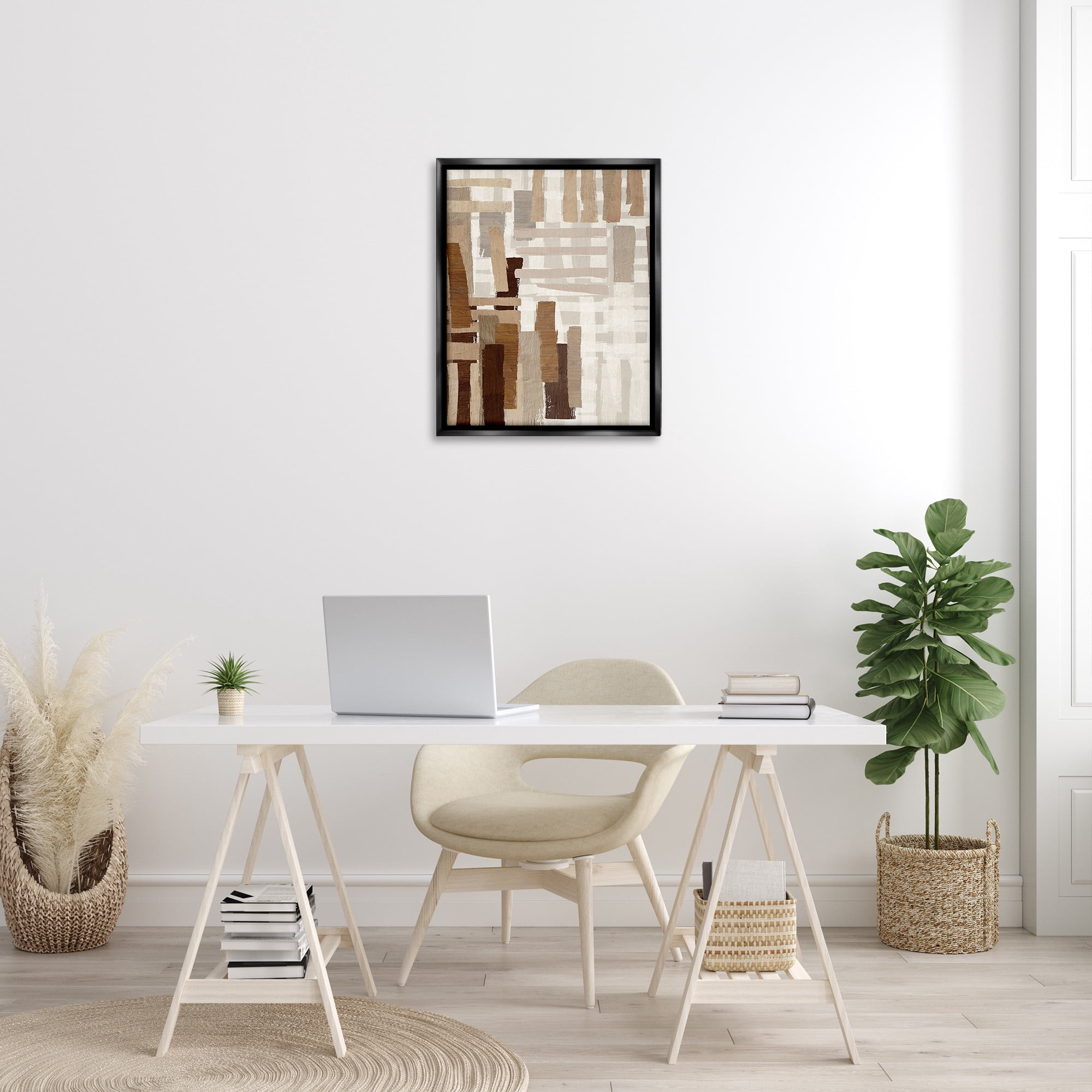 Stupell Industries Brown Crosshatched Pattern Abstract Painting Black Floater Framed Canvas Art Print Wall Art, 25 x 31