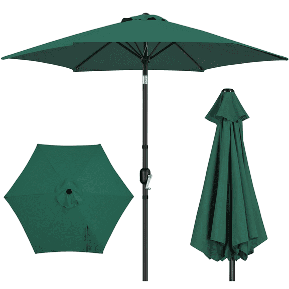 Renwick 9 Ft Outdoor Patio Umbrella with Push Button Tilt and Crank, Dark Green