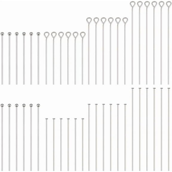 PH 560pcs 8 Styles 304 Stainless Steel Eye Pins 30mm 40mm 50mm Head Pins 22 Gauge Ball Head Pin Findings Open Eye Pin for Earring Bracelet Pendant Jewelry Making Stainless Steel Color colorful