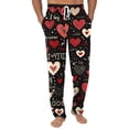 thumbnail image 2 of Men's Drawstring Pocket Cuffed Print Pants, Valentine's Day Casual Home Sleep Pants for Gift, Holiday and Cozy Wear,Black,L, 2 of 7