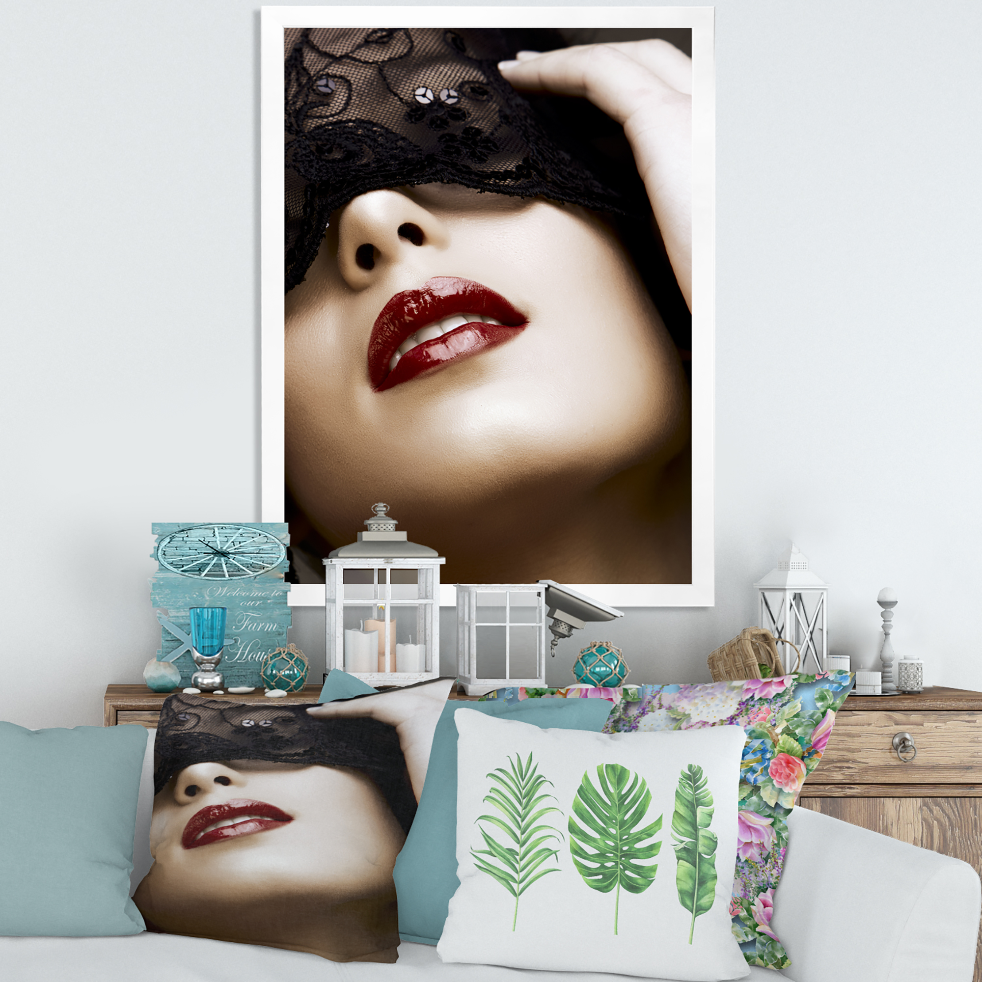 Designart 'Portrait Of Modern Girl With Mask' Modern Framed Art Print