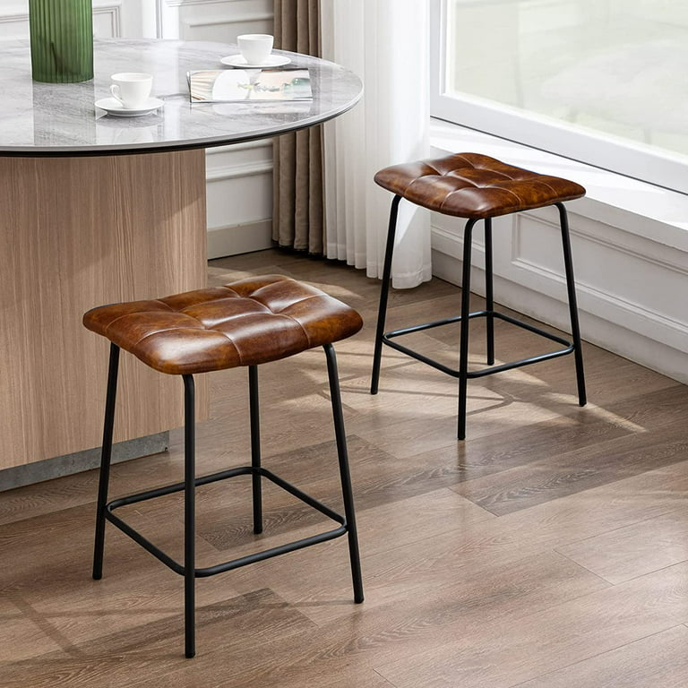 Duhome Counter Stools Set of 2, Faux Leather Counter Height Bar Stools for  Kitchen Island Stool with Tufted Saddle Seat, Brown
