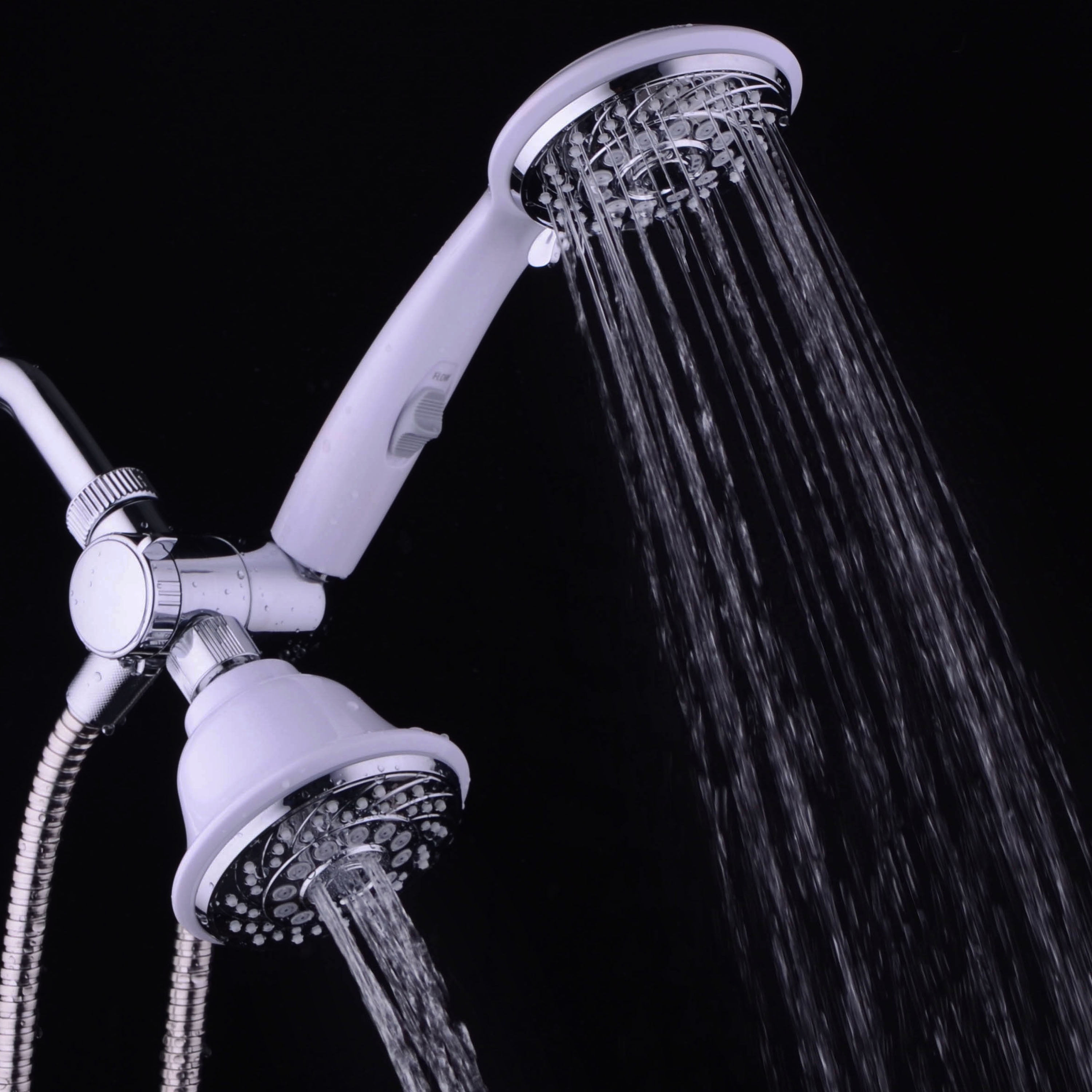 AquaSpa® Designer Collection Ultra-Luxury 2-Tone 30-Setting Shower-Head/Handheld Shower Combo (Chrome/White)