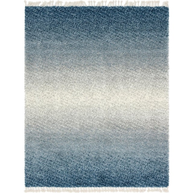 Unique Loom Hygge Shag Plush & Cozy Area Rug 8' x 10' Rectangle Blue/Ivory