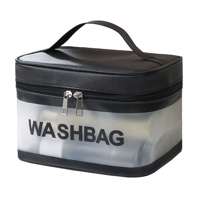 J-648 Black Simple Pvc Wash Bag Large Capacity Portable Toiletries Makeup Travel Lightweight Design